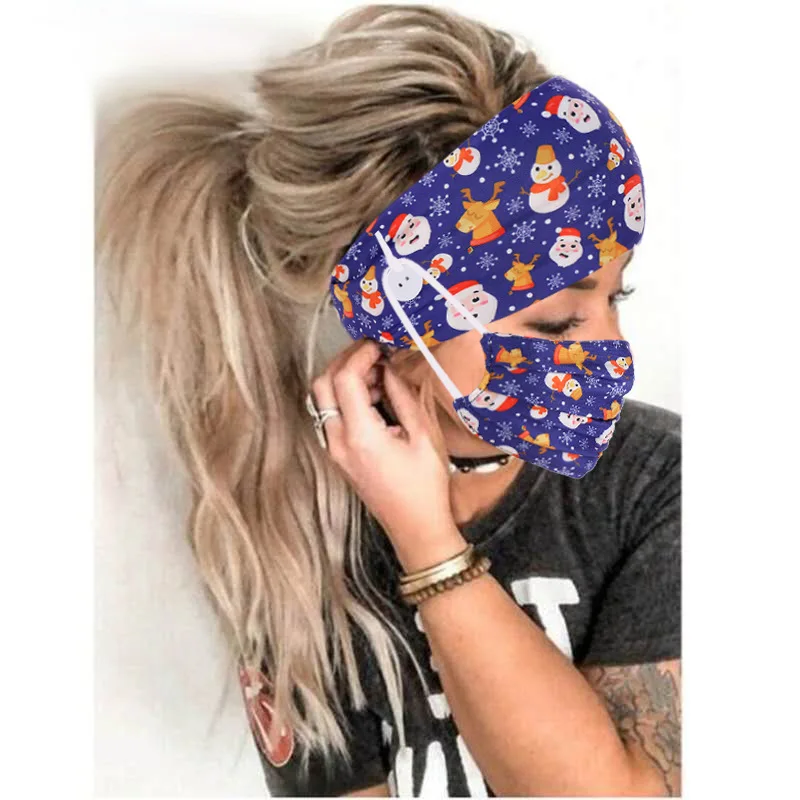 

New head mask combination double button print women's fashion headband headband face mask fitness yoga headband