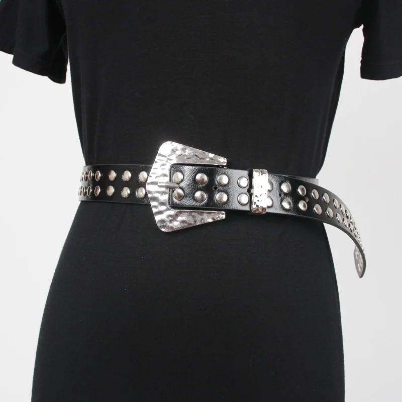 

Punk Vintage Curving Pin Buckle Women Men Waist Belt Grommet Rivets Waistband Belt PU Leather Strap Fashion Hip Hop Jeans Belt