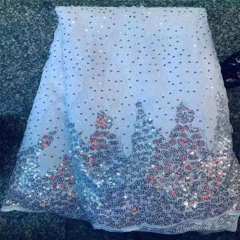 Белого цвета в африканском стиле кружевная ткань с блестками Высокое качество