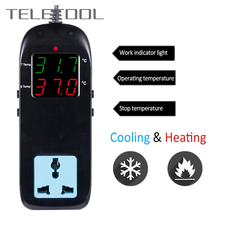 

LED Digital Display Breeding Temperature Controller Electronic Thermostat Thermocouple Great Thermostat with Socket AC 90V~ 250V