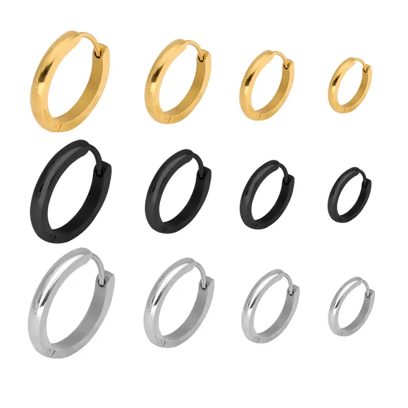 

Classic Simple Black Stainless Steel Hoop Huggie Earrings Piercing Punk Stud Earrings Clips Jewelry Gifts Accessories for Women