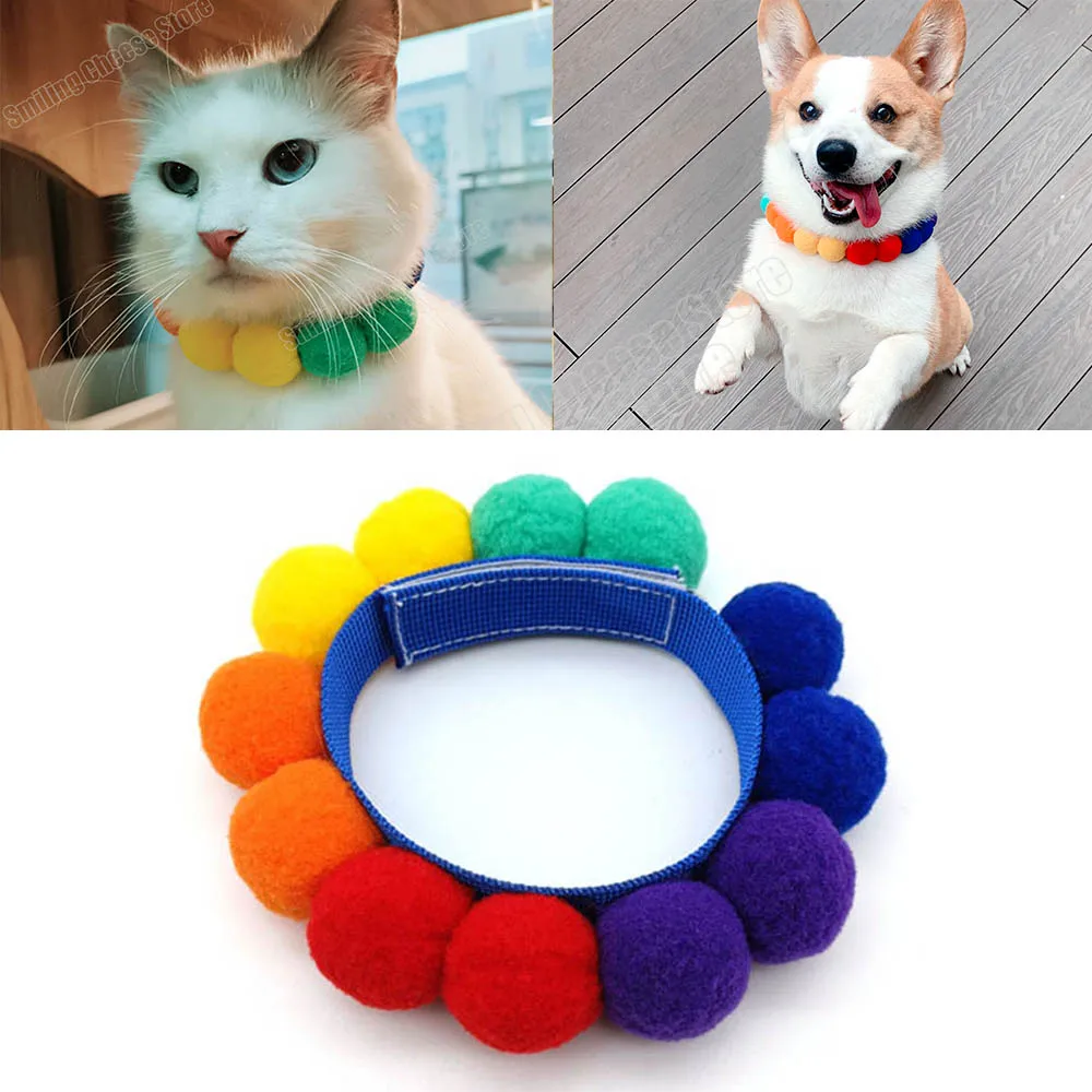 

Smiling Cheese Pet Pom Pom Felt Ball Self Adhesive Tape Necklace Mutl-color Cute For Dog Cat Shiba Hund Puppy Kitty