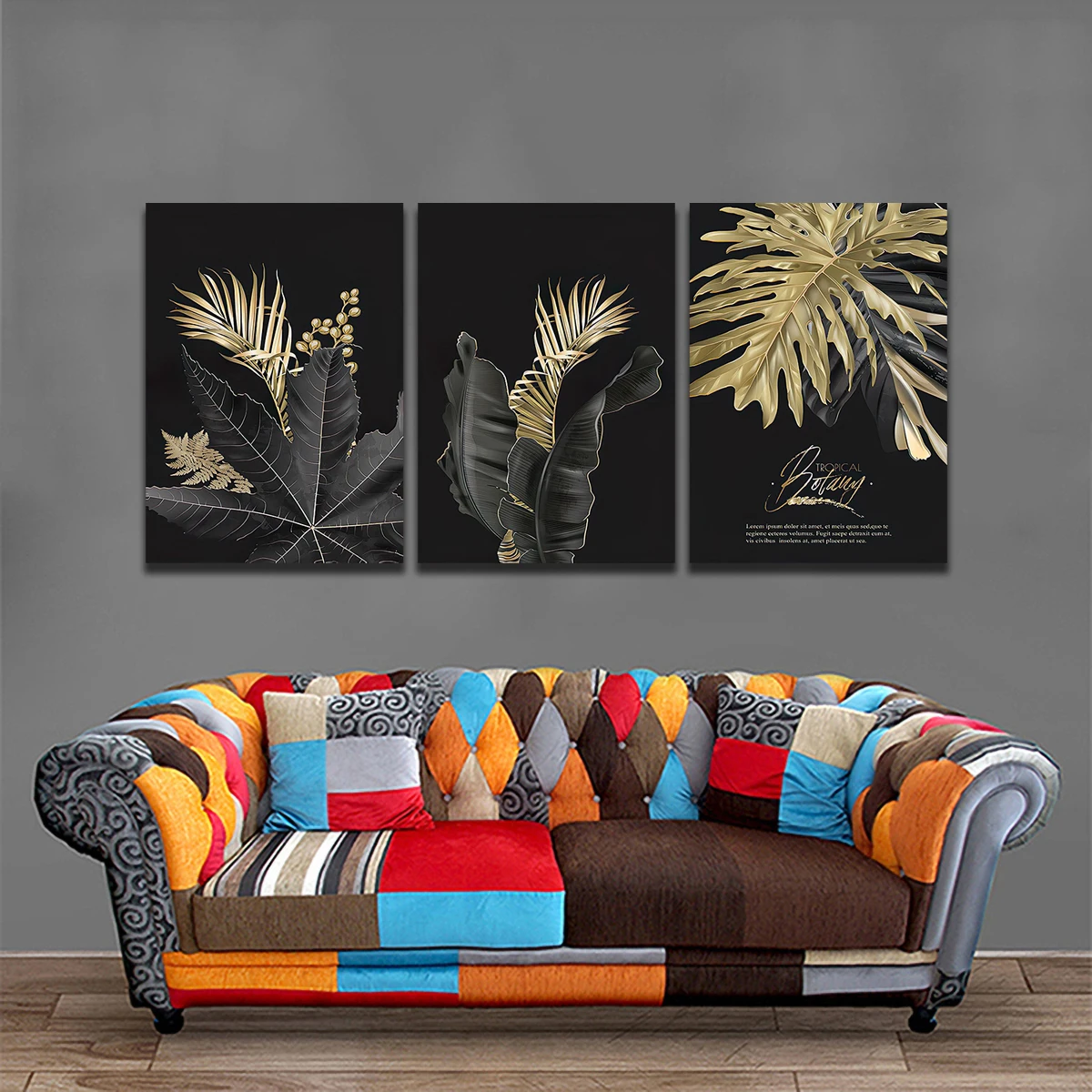 

Golden Tropical Leaves Wall Picture Wall Poster Modern Style Canvas Print Painting Art Aisle Living Room Unique Decoration