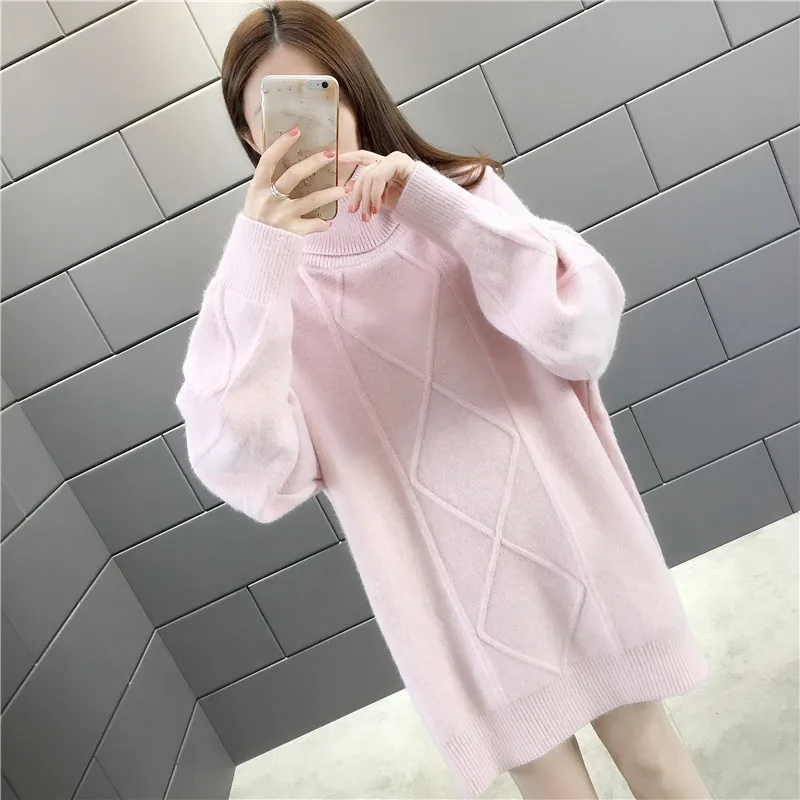 

UHYTGF Autumn winter Sweater Dress Women Fashion Twist Knit Pullover Sweaters Dress Plus size turtleneck warm Sweater Women X250