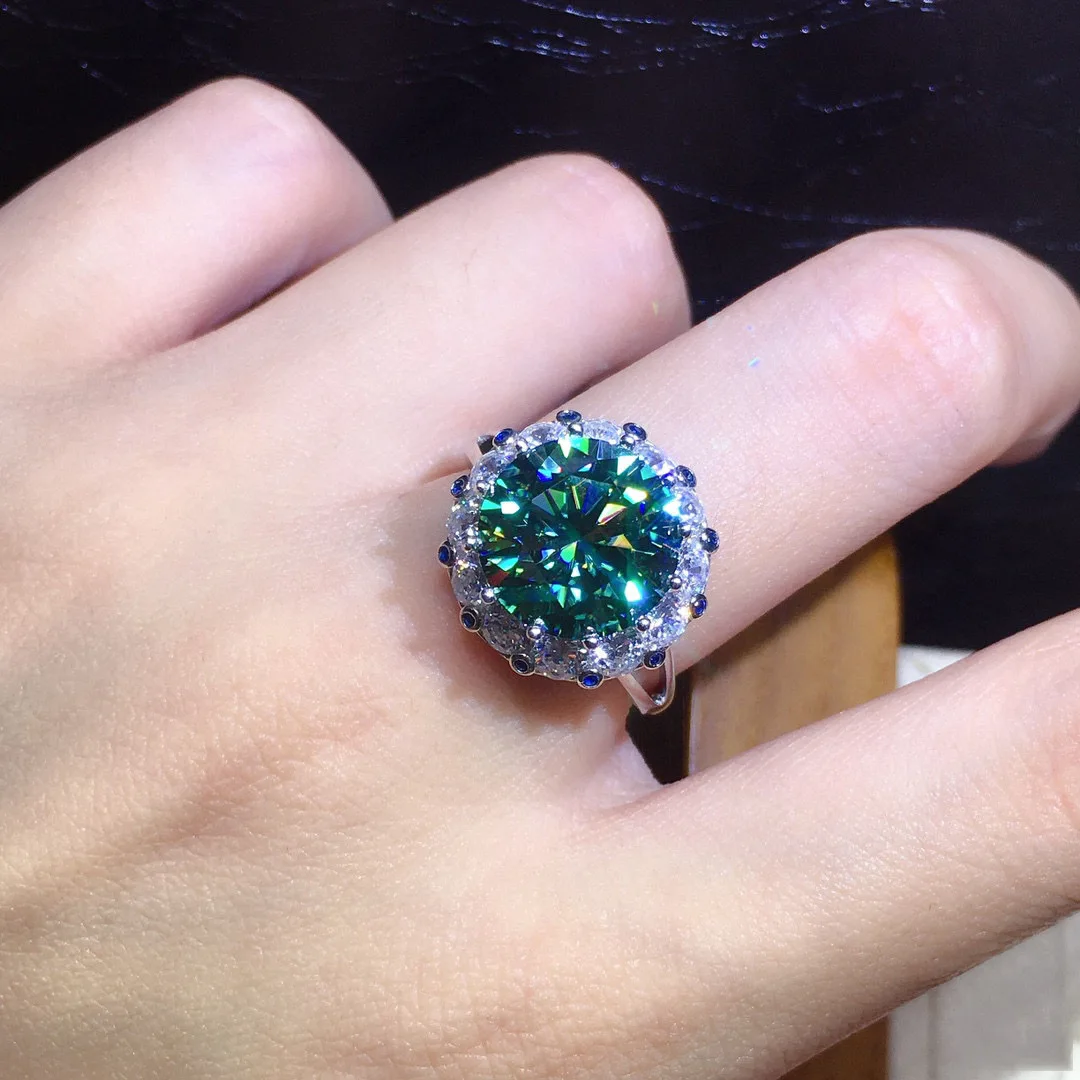 Сверкающие 3ct зеленый Муассанит кольцо 925 серебро обручальные кольца для женщин