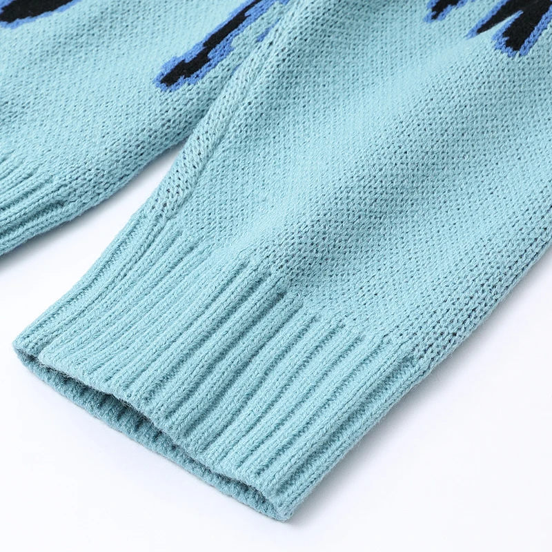 Свободный жаккардовый свитер в корейском ретро-стиле унисекс с рисунком пламени