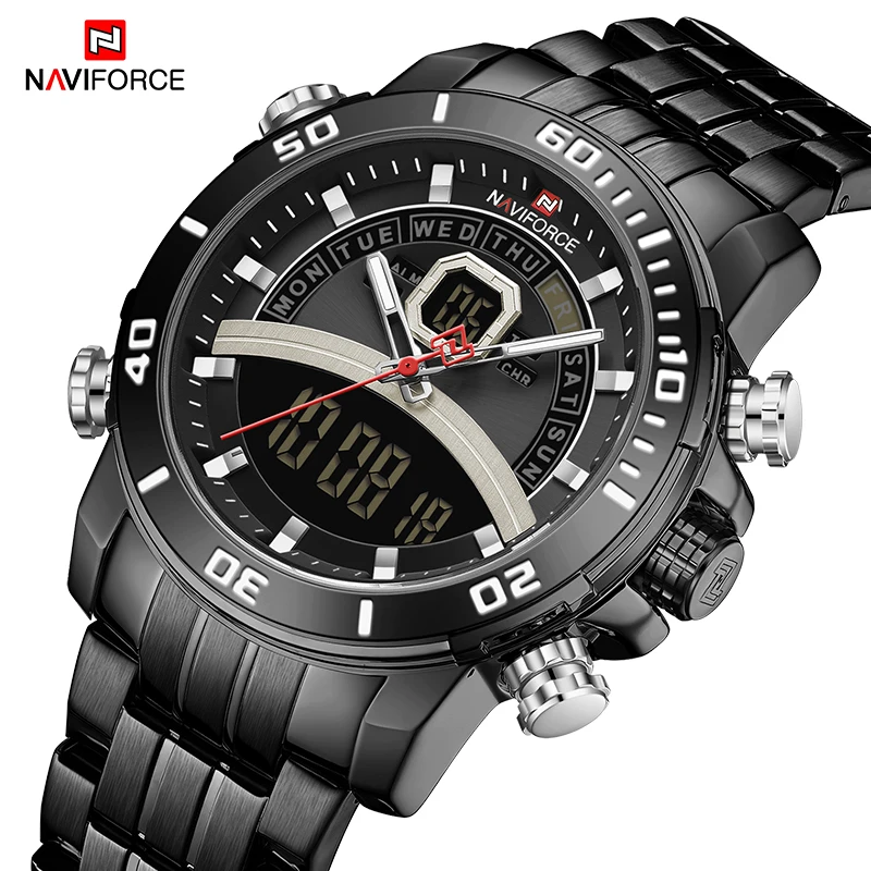 NAVIFORCE мужские часы люксовый бренд нержавеющая сталь ремешок спортивные цифровой