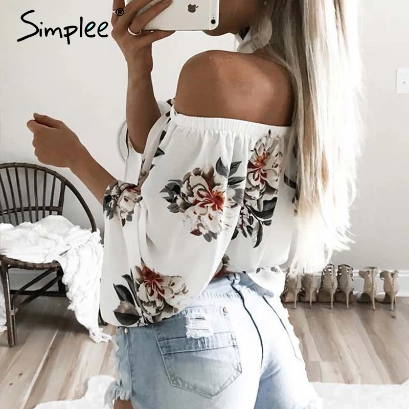 Женская блузка Simplee с открытыми плечами шифоновые топы цветочным принтом женская
