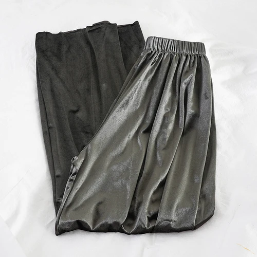 gray green Neploe Velour Wide Leg Pants Female High Waist Stretch Loose Warm Long Pant Autumn Winter Women Casual Solid Trousers 54358 - Цвет: gray green