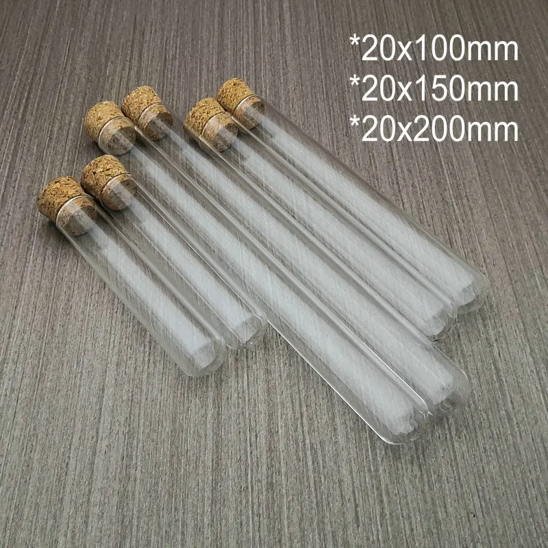 Outer Diameter 20mm Round Bottom Thickened Glass Test Tube Lab Glass Reagent Reaction Container with Cork Stopper