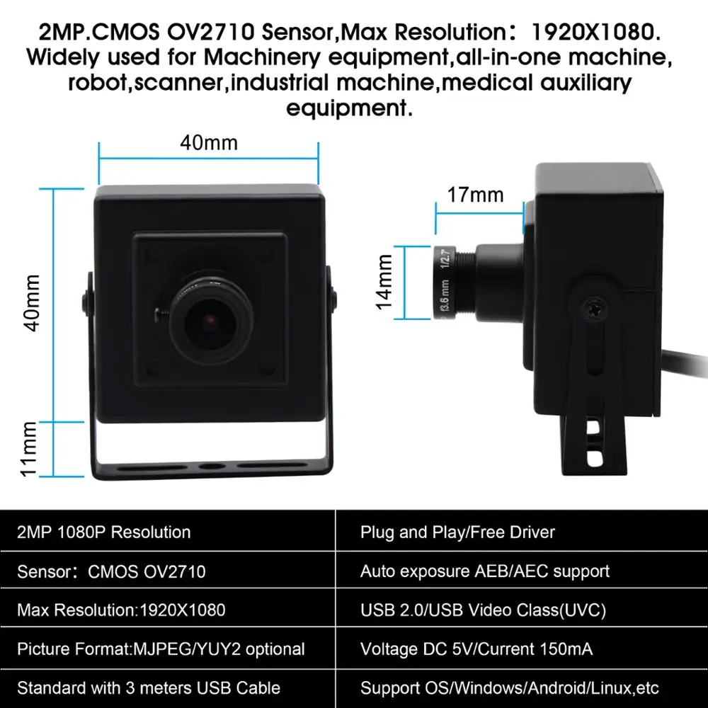 1080p Full Hd Mjpeg 30fps/60fps/120fps OV2710 Cmos Мини Автомобильный видеорегистратор Usb камера для