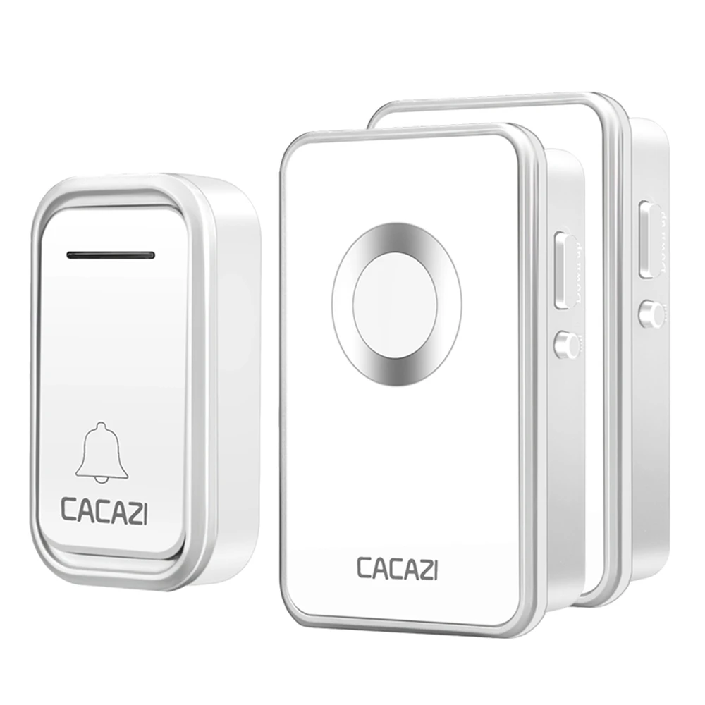 1 button 2 receiver Умный беспроводной дверной звонок CACAZI, водонепроницаемая Батарейная кнопка, дистанционный светодиодный светильник на 300 м, домашний дверной звонок, 38 колокольчиков, вилка стандарта США, ЕС, Великобритании - Цвет: 1 button 2 receiver