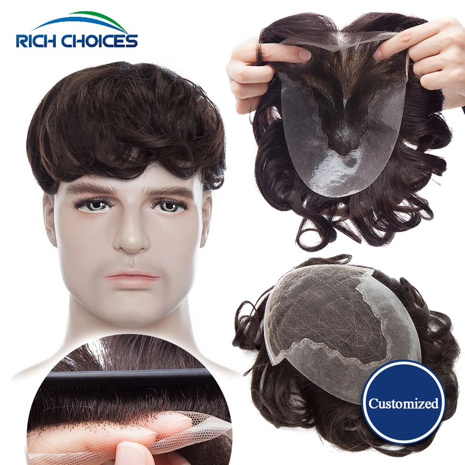 Rich Choices Mens Toupee Natural Human Hair Wigs For Male French Lace Front With Thin PU Base Toupee Hair Pieces Replacement