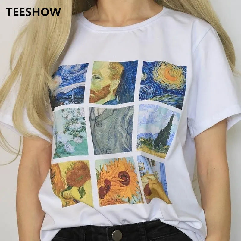 Женская футболка с рисунком Ван Гога Повседневная в клетку коротким рукавом