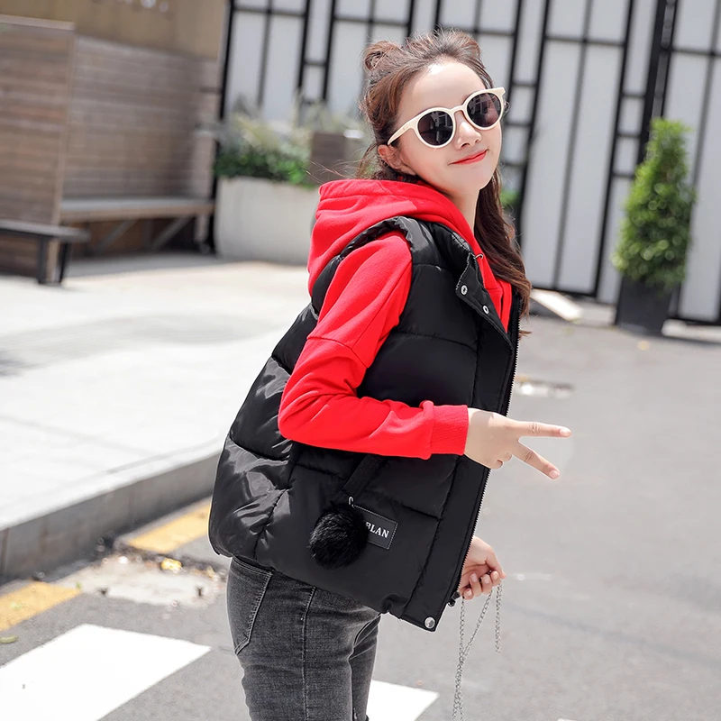

Short Stand Collar Parka Vest Winter Jacket Women 2021 New Casual With Hairball Sleeveless Slim Parka Coat Female Sweet