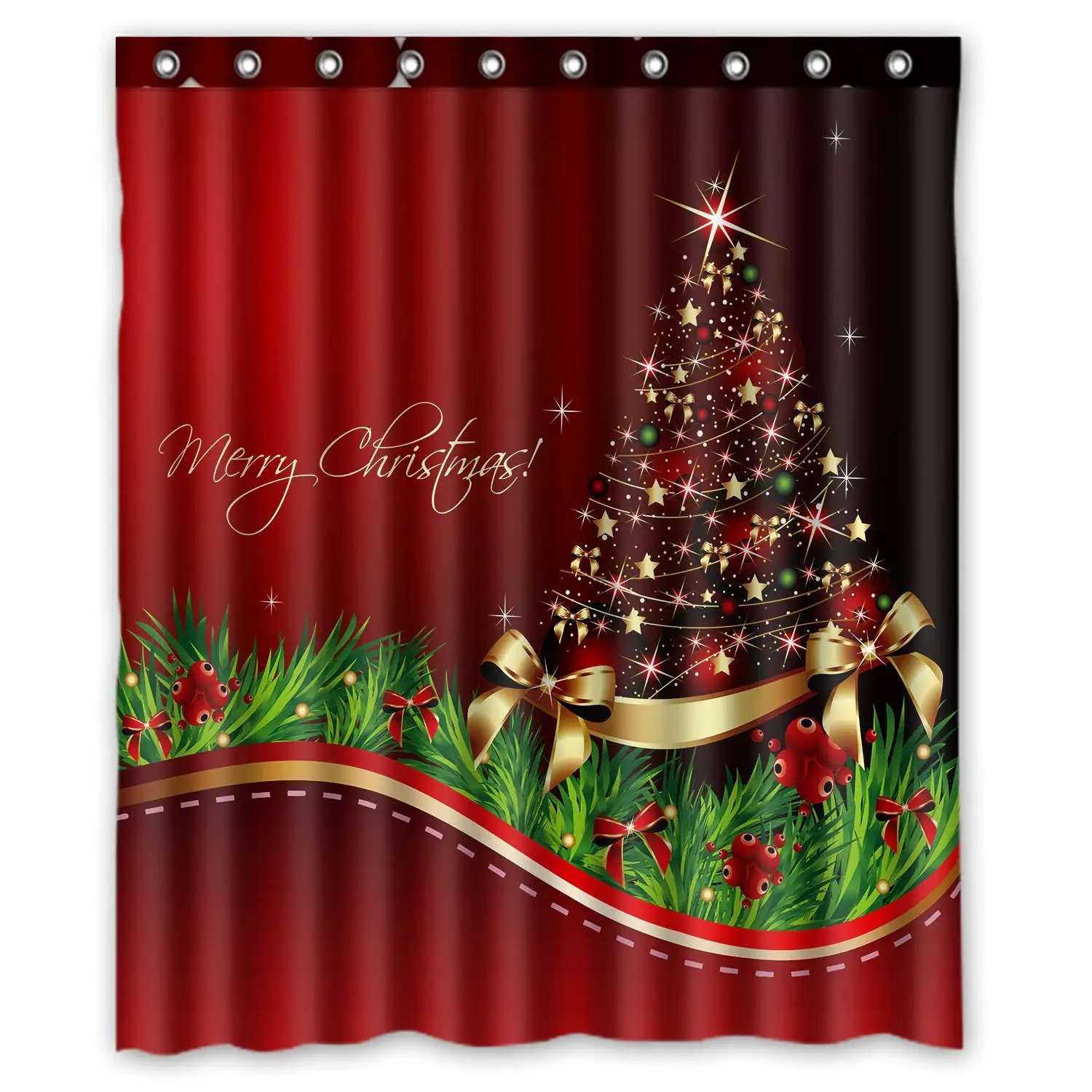 

Merry Christmas Christmas Tree Xmas Waterproof Bathroom Shower Curtain