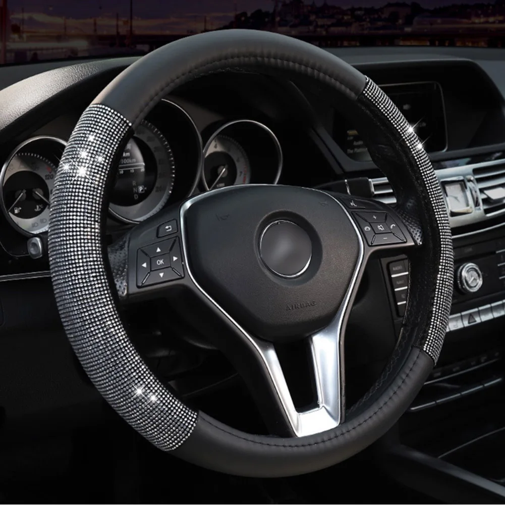 Car Steering Wheel Cover Bling Crystal And Artificial Leather Covers Suit Four Seasons Universal Auto Accessories | Автомобили и