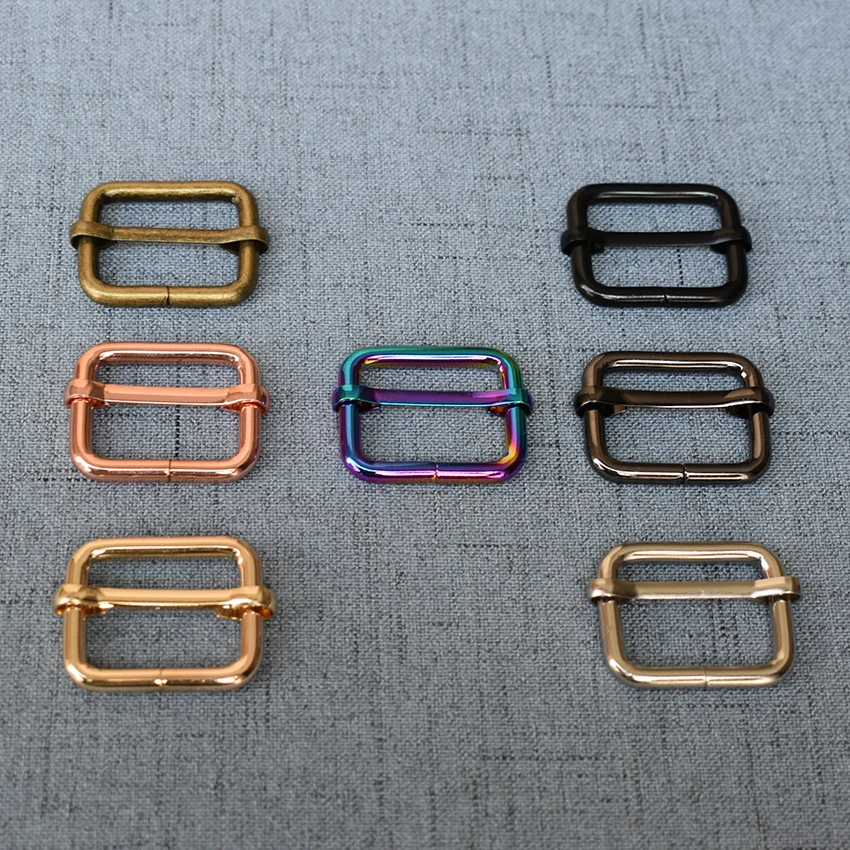 

50 Pcs/Lot 25mm Metal Thickness Shoulder Leather Bag Strap Belt Web Rectangle of 7 different colors Slider Adjustable Buckle