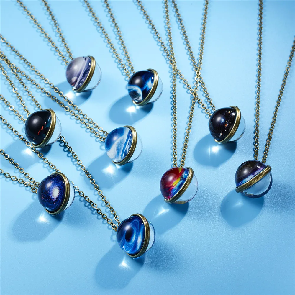 Светящееся ретро ожерелье для мужчин и женщин Вселенная звезда пустой кулон пары