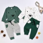2021 комплект одежды для маленьких мальчиков, толстовка с капюшоном и мультяшным медведем, топы с длинными рукавами + штаны, комплект детской одежды