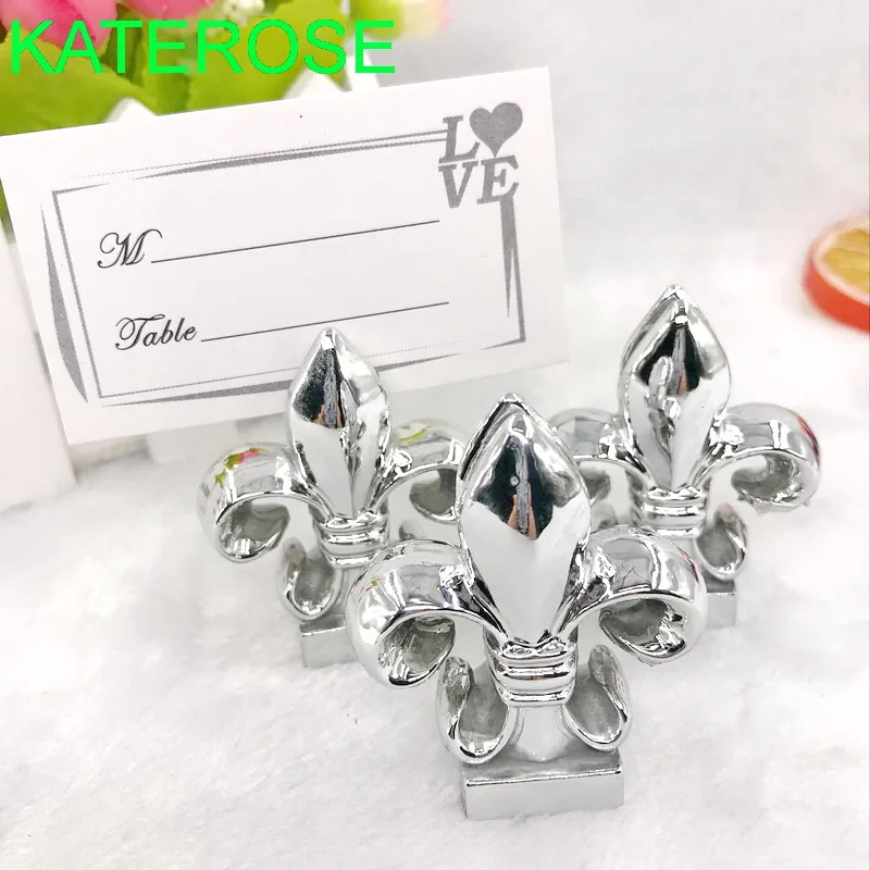 24 шт. "Fleur de Lis" серебристая отделка место карты/фото держатель Свадебные вечерние настольные подставки под номера