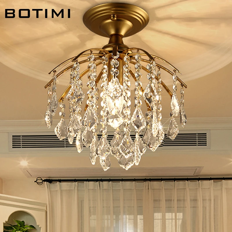 

Round Golden Drop Crystal Ceiling Lights Luxurious Led Surface Mounted Foyer Lamp Kitchen Bedroom Lamp Project Hotel Lighting
