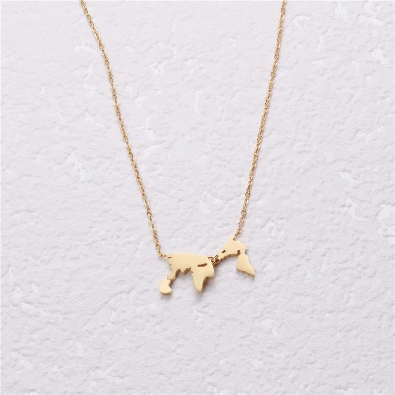 

Gold Plated World Map Pendant Choker Necklace Stainless Steel Jewelry Wholesale jewelry stainless steel butterfly necklace