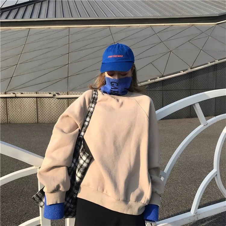 

2021 осенне-зимний модный комплект из двух вещей, свитер Harajuku с высоким воротником-стойкой и длинными рукавами высокое для улицы и досуга спор...