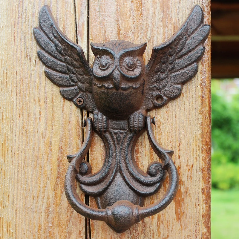 Rustic Owl Cast Iron Door Knocking Handle Farm House Accents Heavy Metal Flying Figurines Hand Knockings | Дом и сад