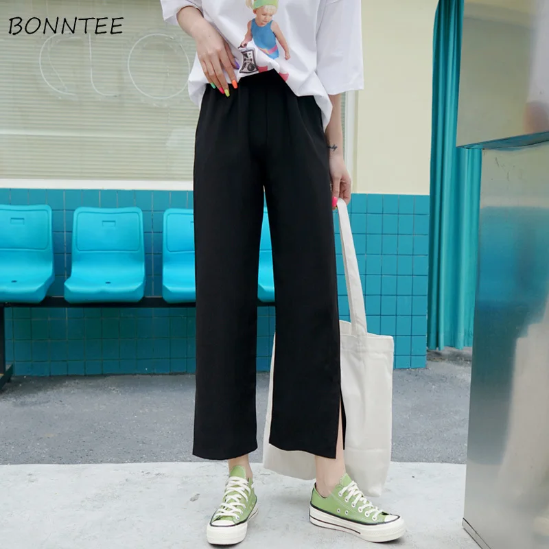 

Pants Women Summer 2020 Wide Leg Loose Ankle-length Womens Trousers High Quality Pockets Leisure All-match Female Lovely Daily