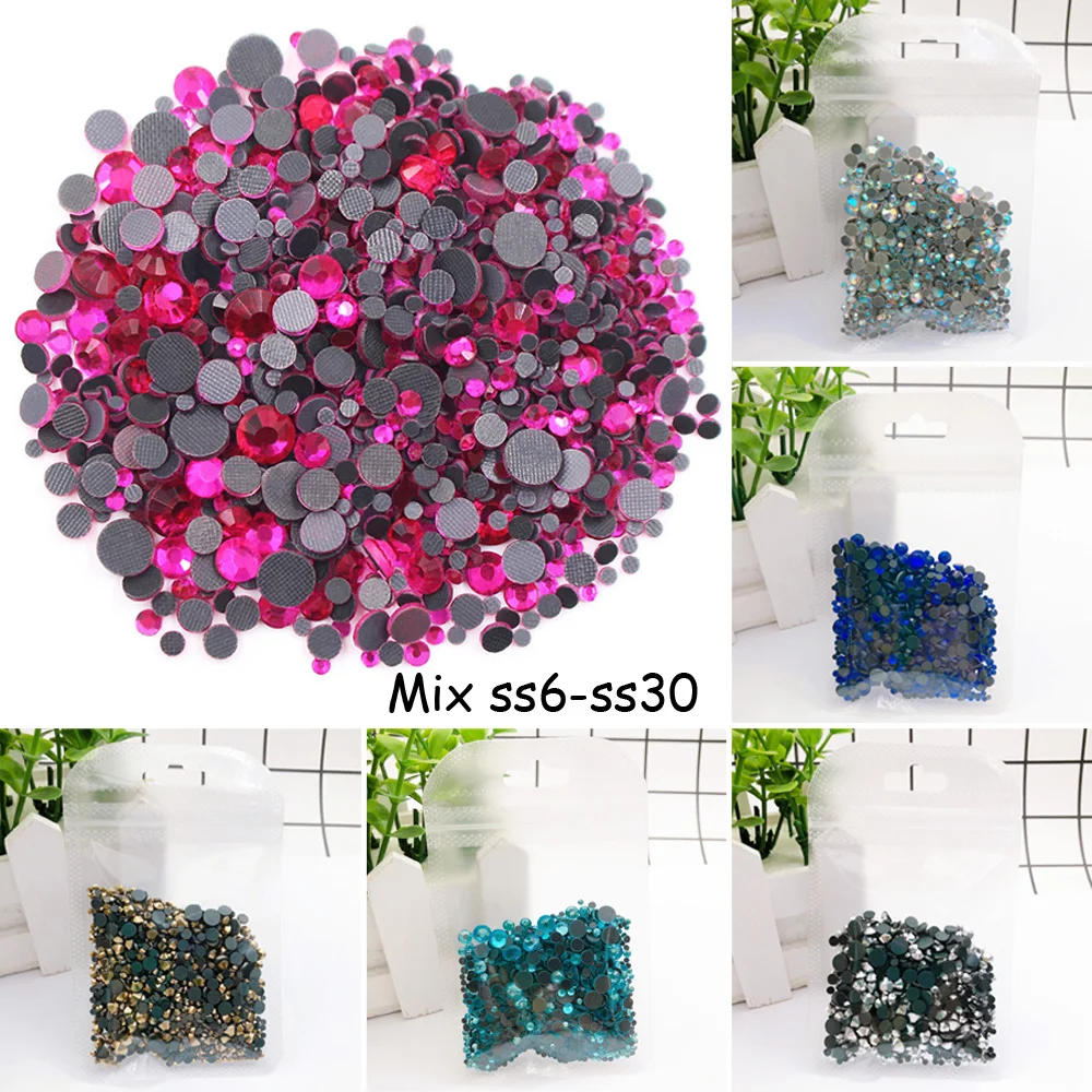 

ss6 ss10 ss16 ss20 ss30 Hot fix Rhinestone Glitter Mix Size Pink Flat Back Rhinestones For Nail Arts and Crafts