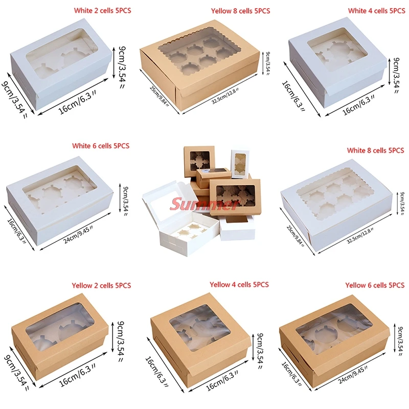 

5Pcs Practical 2/4/6 Cavities Marbling Cupcake Boxes and Packaging Cake Cookie Boxes