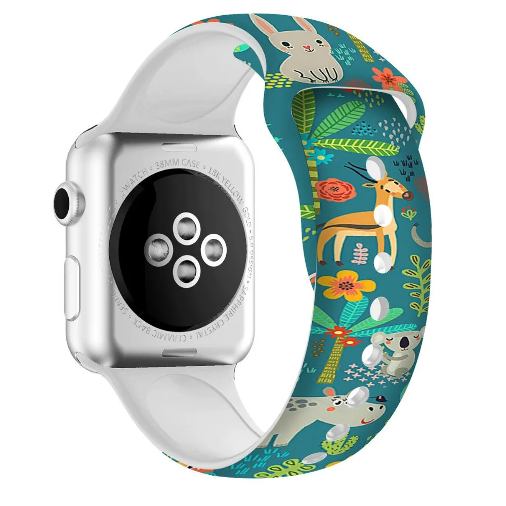 Сменный спортивный ремешок для Apple Watch Band 5, 4, 44 мм, 40 мм, силиконовый браслет с цветочным принтом для iWatch Series 3, 2, 1, 42 мм, 38 мм