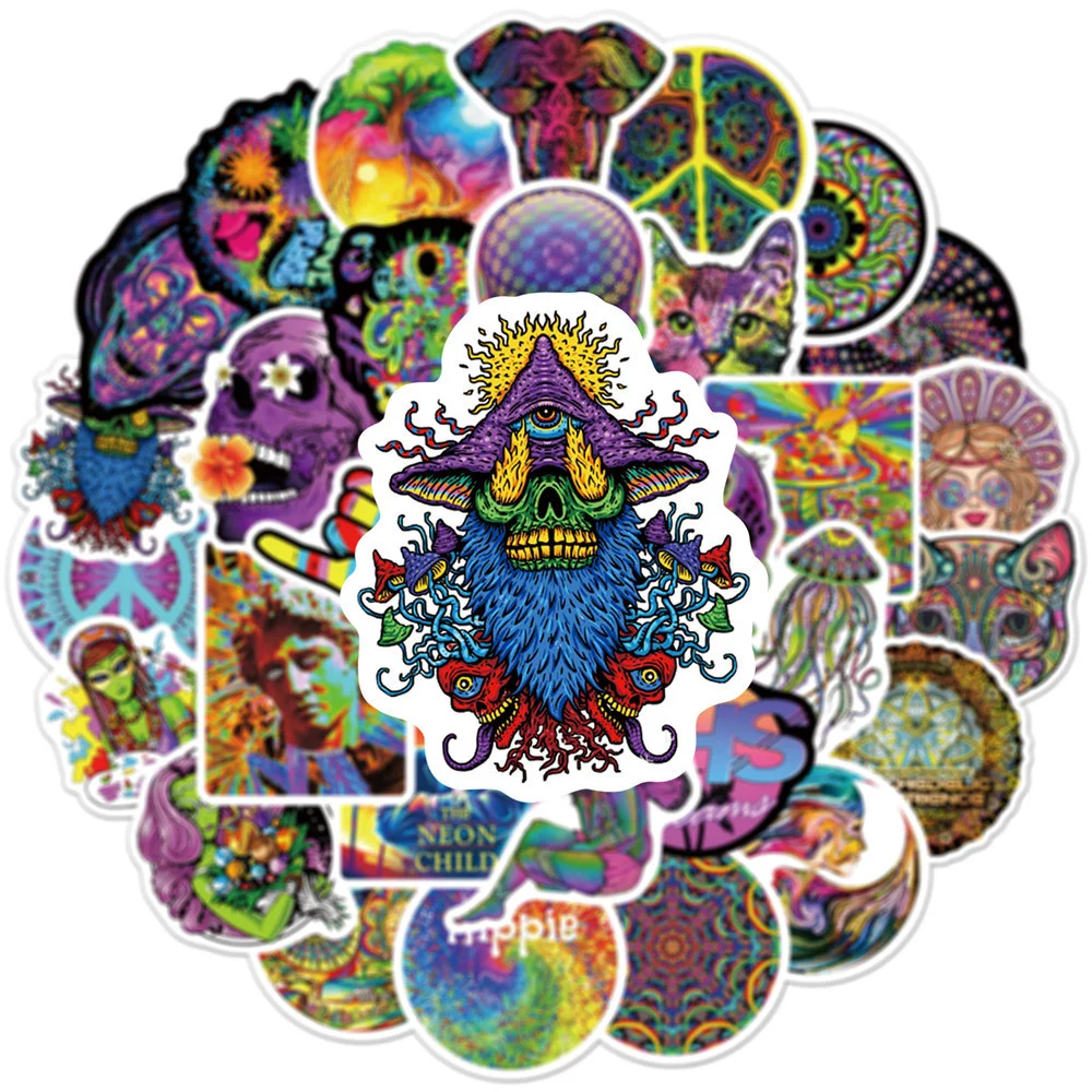 103050pcs new color psychedelic series luggage laptop stickers motorcycle mobile phone water cup stickers wholesale free global shipping