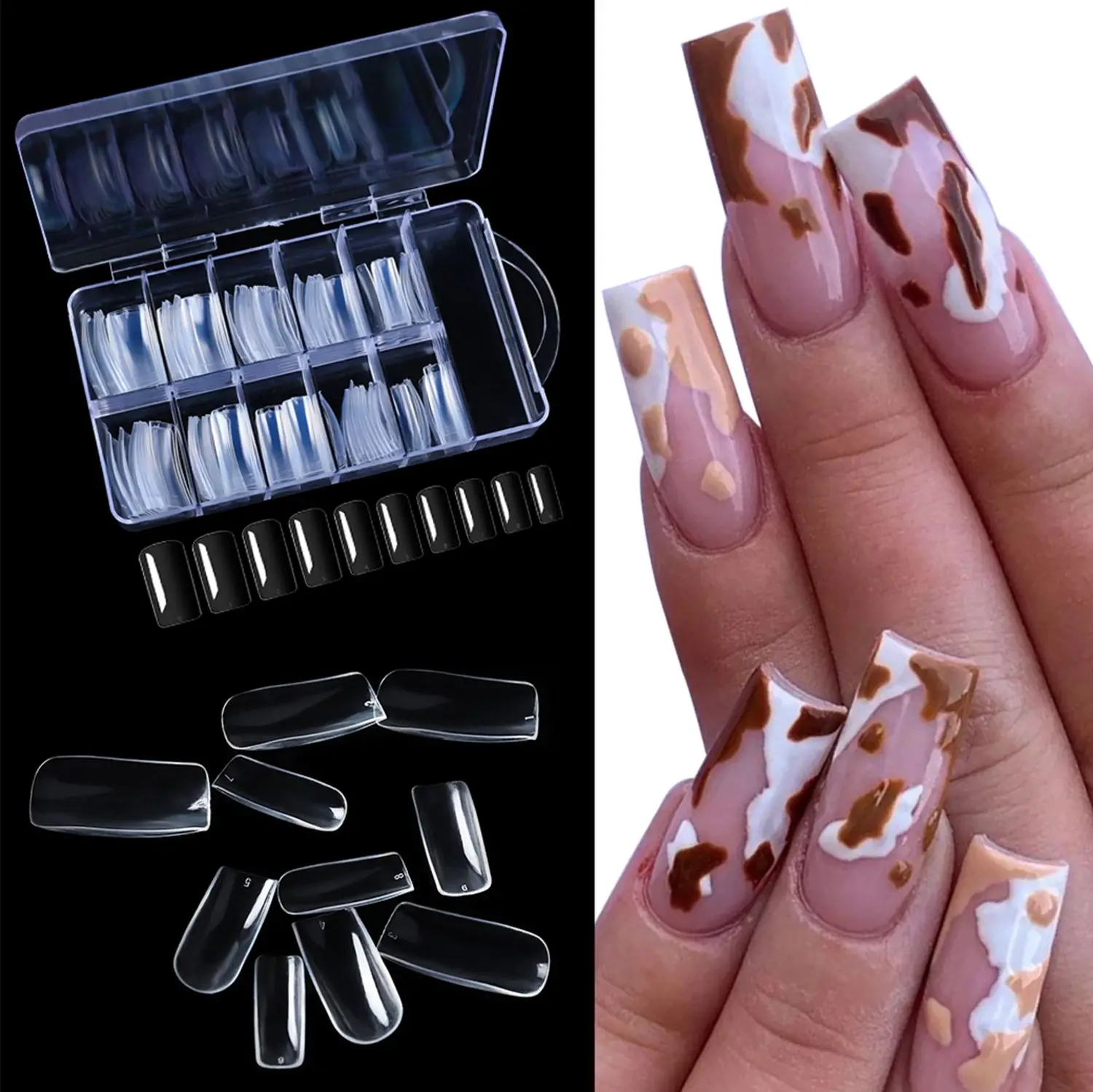 

100PCS/Box DIY UV Gel Acrylic Half/Full Cover Fake Nails Square Head French Style Beauty Tools False Nail Tips
