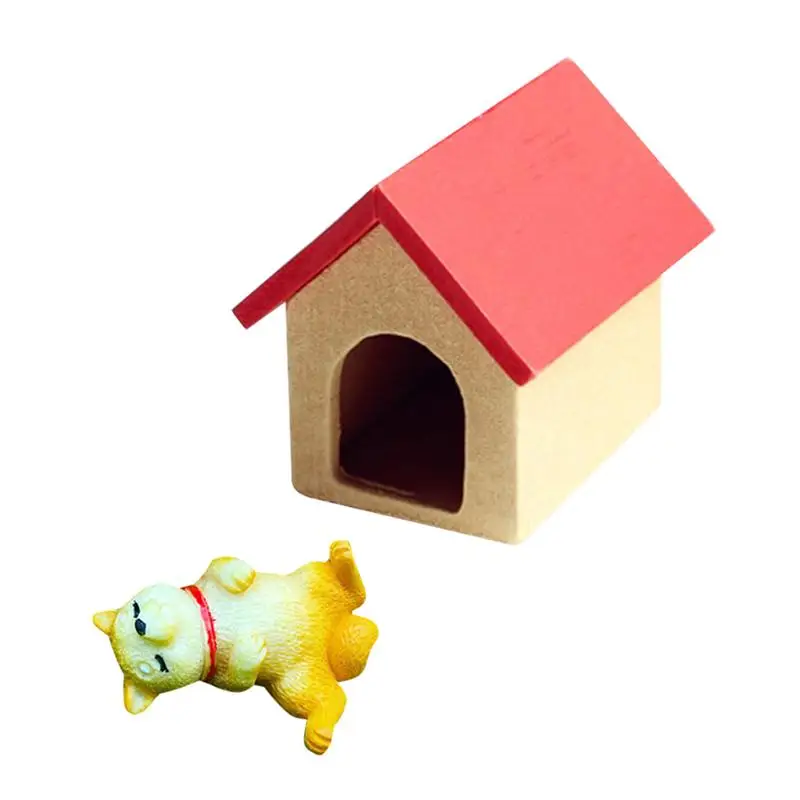 2pcs Mini Wooden Doghouse Photograph Model Creative Adornment Miniature Toy House Accessories (House+Dog Random Dog Pattern) | Игрушки и