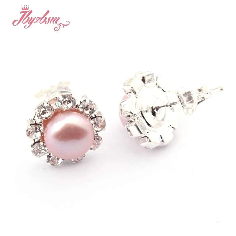 7 мм натуральный пресноводный жемчуг камень бусины серебряные шпильки модные