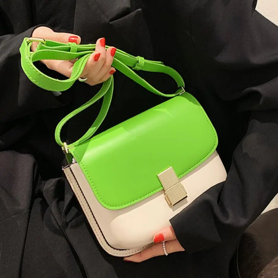 

Сумка через плечо с клапаном контрастных цветов, новинка 2021, женская дизайнерская сумка высокого качества из искусственной кожи, роскошная ...