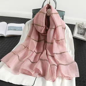 Шарф женский из натурального шелка, в полоску, зимний, 2020