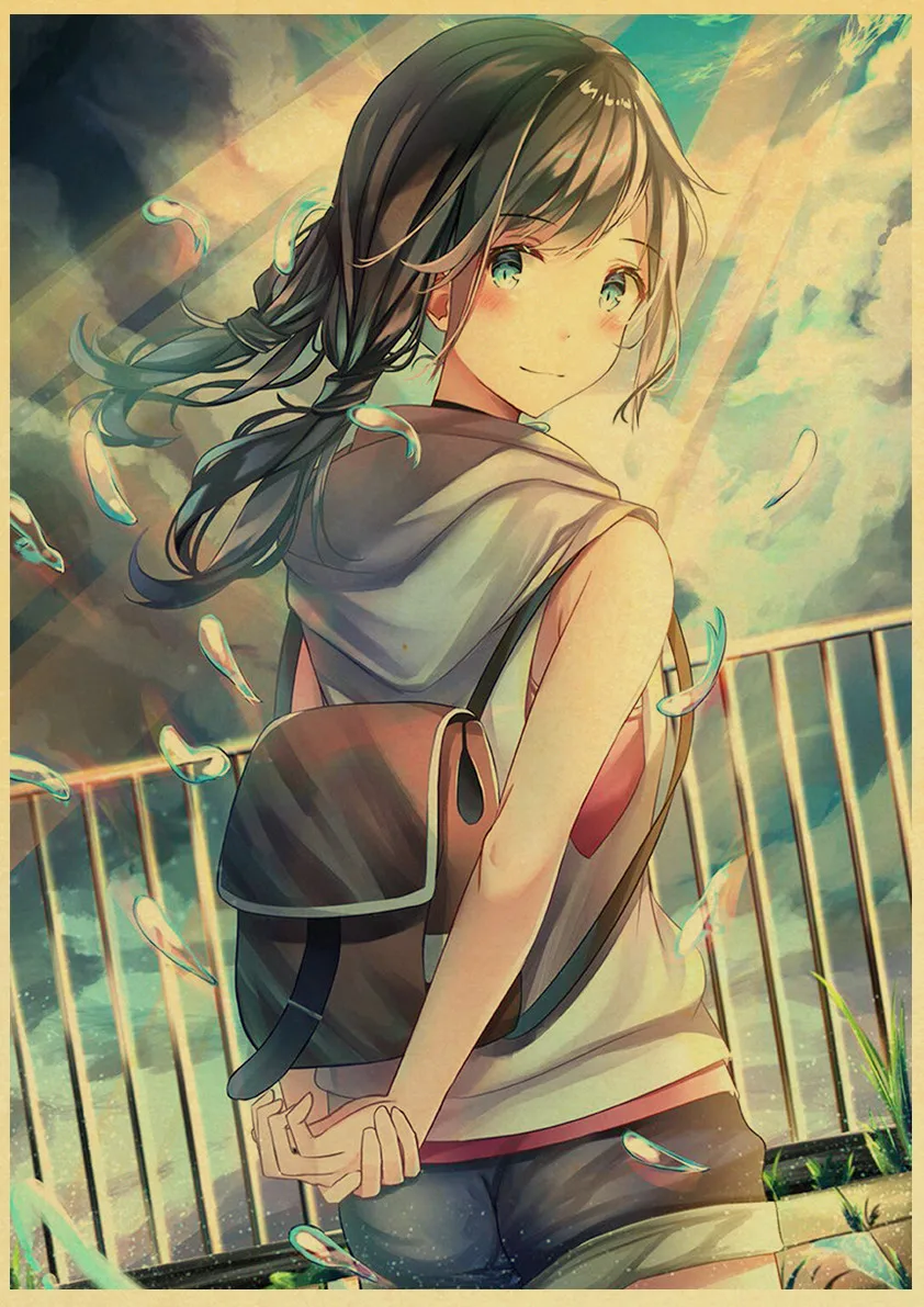 E171 Makoto Shinkai фильм выветривание с вами Ретро плакаты японский унисекс Декор крафт-бумага Детская Спальня Декор - Color: E171
