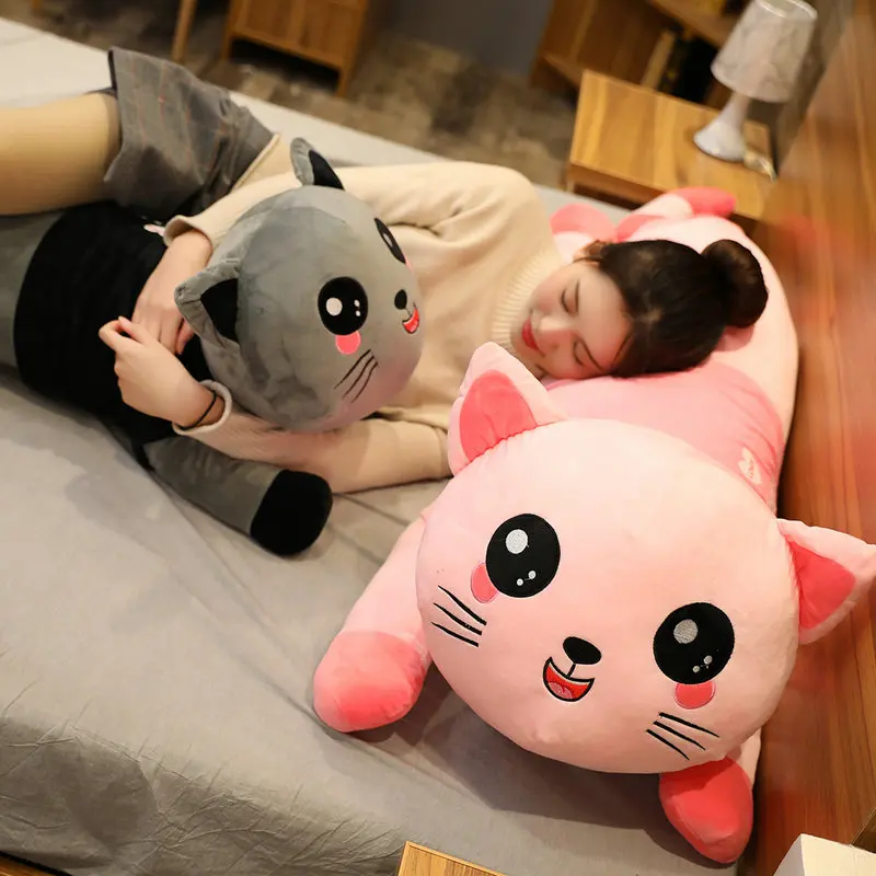 

New Lying Cat Plush Toys Good Cotton Stuffed Pillow Cushion Animal Sleep Doll Baby Child Kids Birthday Gift Pink White Gray