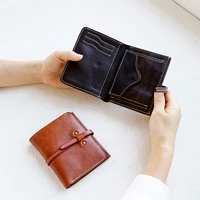 genuine leather short card wallet mens top quality handmade retro vintage simple youth womens folding wallet coin purse
