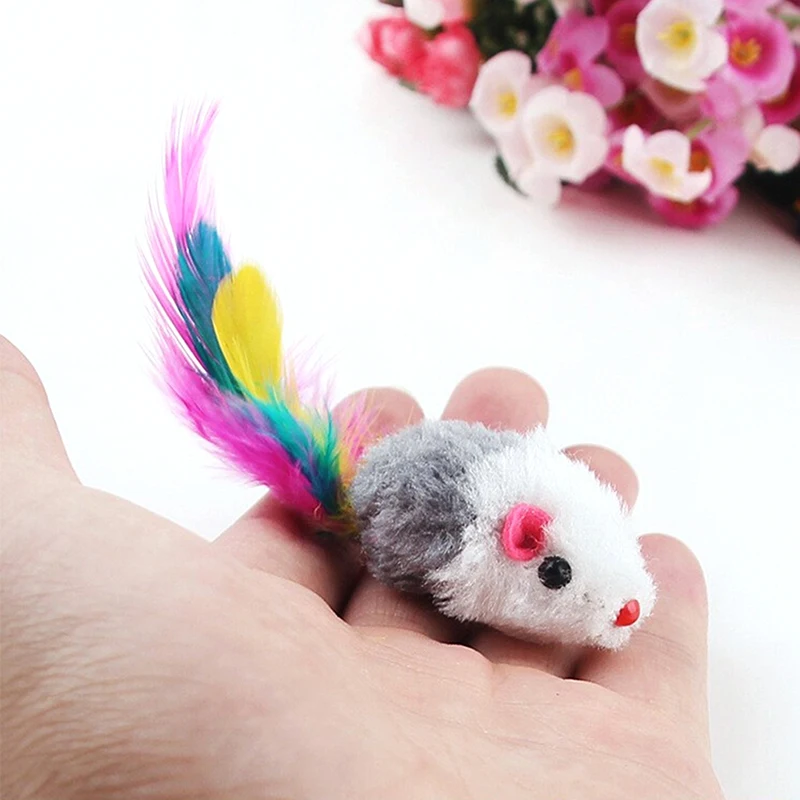 

10Pcs toys False Mouse Mini Playing Toys For Cats Plush Colorful Feather Mini with Toys Mouse W8M4