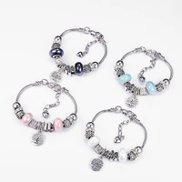 diy beads charm bracelet pandent crystal chain snap button women jewelry accessories silver plated