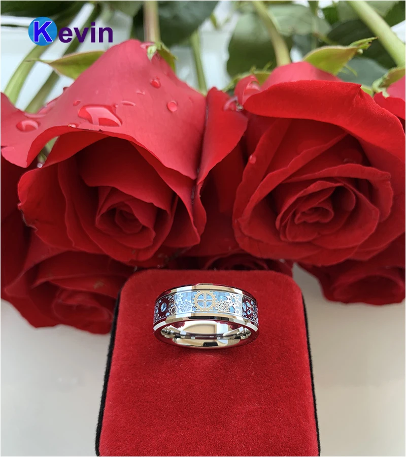 Для мужчин и женщин вольфрамовое обручальное кольцо 8 мм с механическим зубчатым