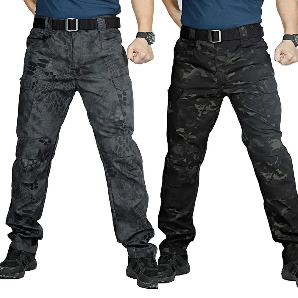 

Men Camo Multi-Pockets Cargo Pants Quick Dry Outdoors Sports Tactical Trousers Camouflage black Trousers for Travel Hiking climb