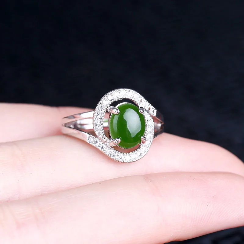 S925 серебро Синьцзян нефритовое кольцо регулируемое отправить вашей маме чтобы