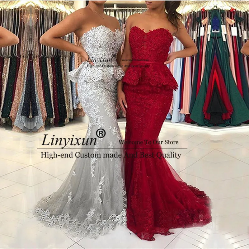 

Burgundy 2020 Prom Dresses Mermaid Sweetheart sleeveless Lace Applique Long Prom Gown Evening Party Dresses Robe De Soiree
