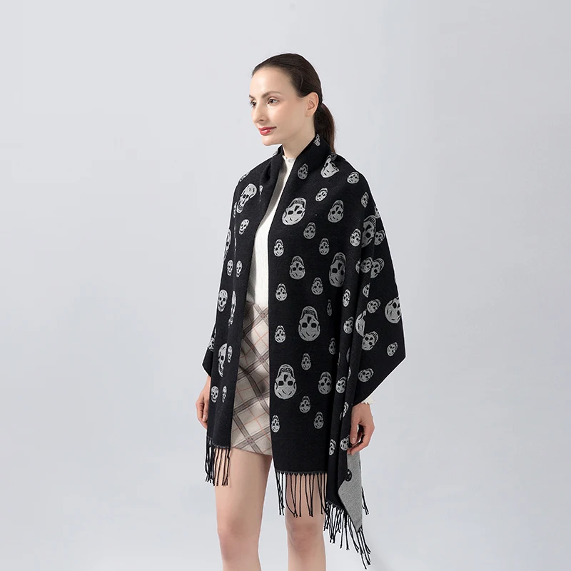 Роскошный шарф с черепом 2021 кашемировая Женская шаль зимний теплый плащ плотное