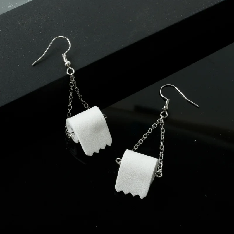 

2pcs Creative Toilet Papers Jewelry Set Women Female Funny Dangle Hook Earrings Pendant Necklace Gift 2020 New Fashion